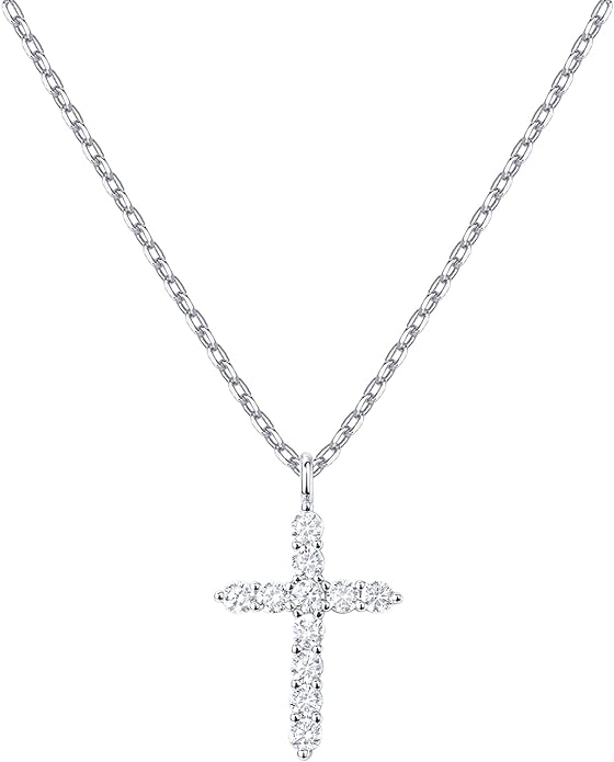 Gold Plated Cubic Zirconia Cross Pendant Necklace