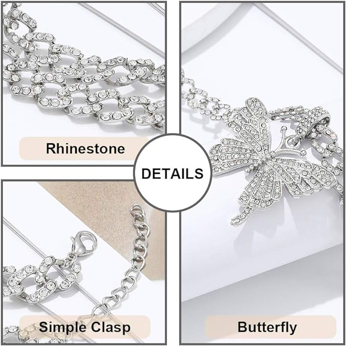 Rhinestone Butterfly Choker Necklace Crystal Butterfly Pendant Necklaces Chain Sparkly Neck Jewelry for Women