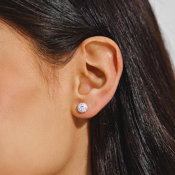 Moissanite Stud Earrings, 0.5ct - 2ct Lab-Grown Diamond Earrings, 14K White Gold Plated S925 Sterling Silver, Gift for Girlfriend, Wife