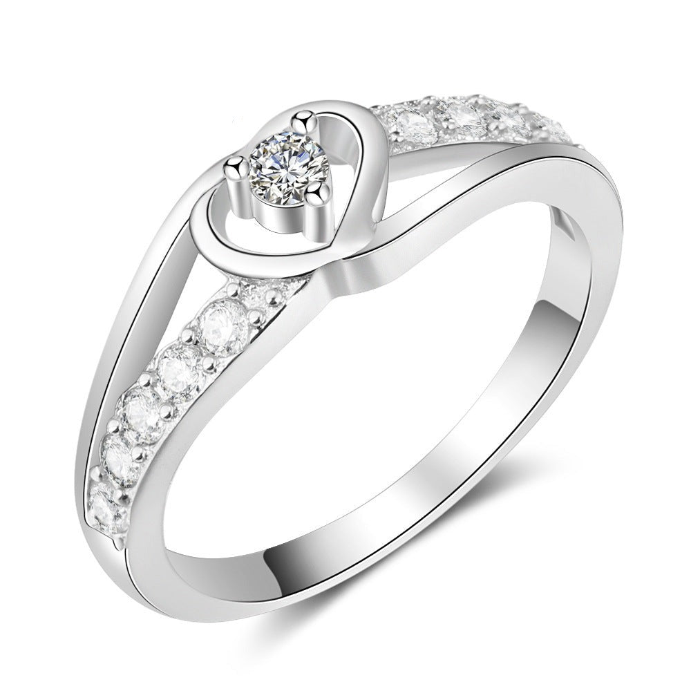 1/10 Carat CT Round White Natural Diamond Bypass Heart Promise Ring 14k Gold Over Sterling Silver (I-J Color, I2-I3 Clarity, 0.10 Cttw) Gift For Her