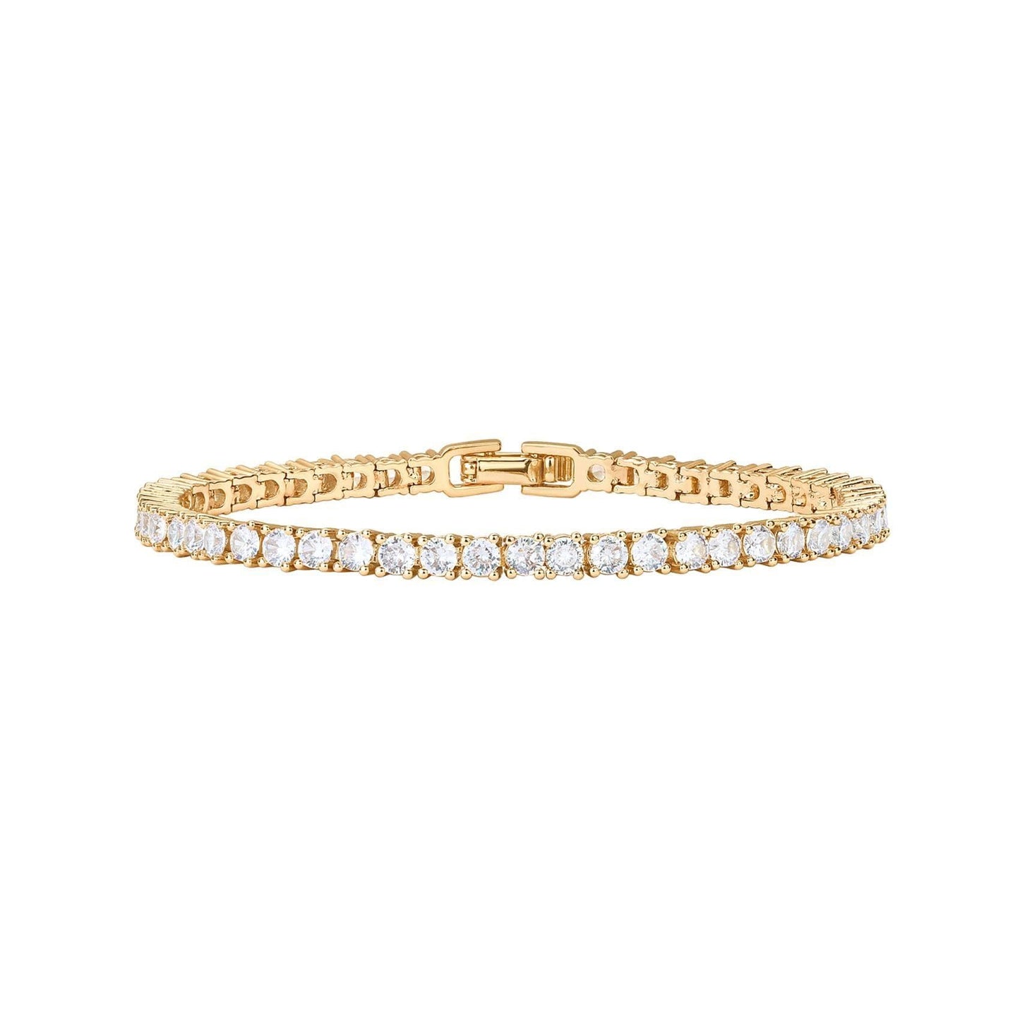 14K Gold Plated 3mm Cubic Zirconia Classic Tennis Bracelet | Gold Bracelets for Women | Size 6.5-7.5 Inch