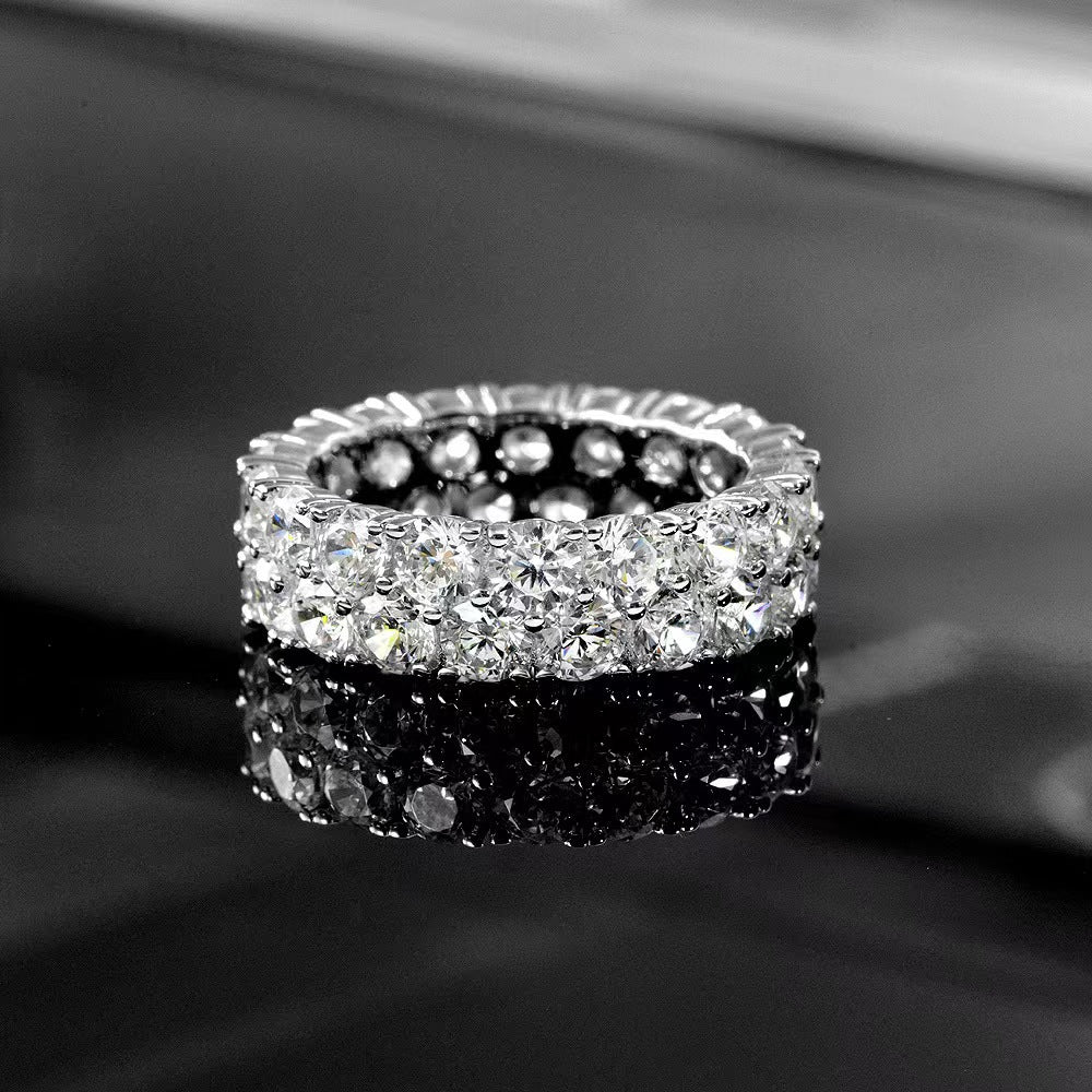 18K White Gold Plated Round-Cut Cubic Zirconia All-Around Band Ring Cocktail Jewelry for Women and Men
