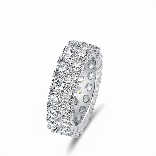 18K White Gold Plated Round-Cut Cubic Zirconia All-Around Band Ring Cocktail Jewelry for Women and Men